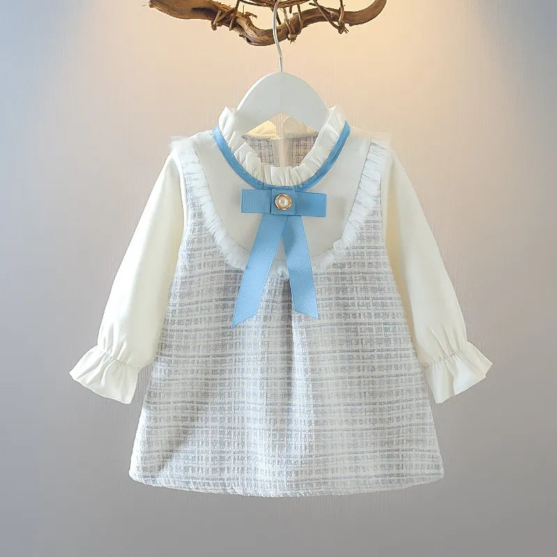 CL-Baby Girl Plaid Tweed Chic Victorian Ruffle Bib Collar Dress