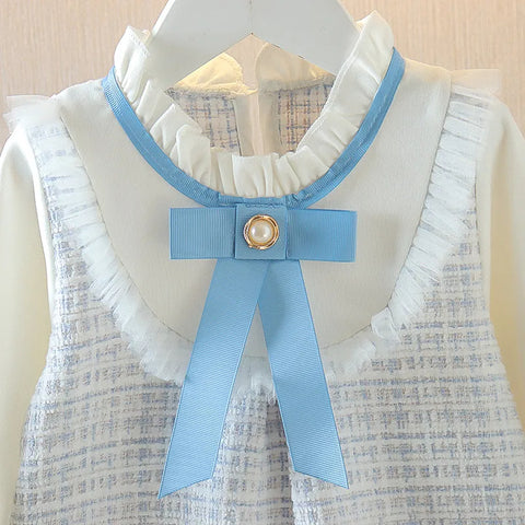 Baby Girl Plaid Tweed Chic Victorian Ruffle Bib Collar Dress