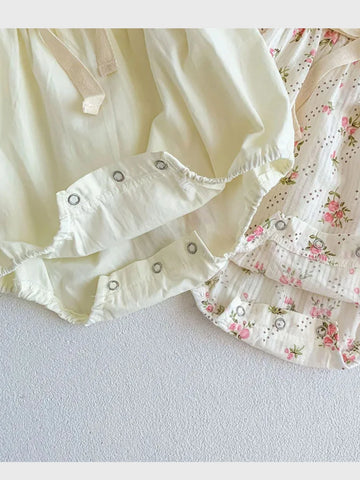 Baby Girl Vintage Puff Sleeve Tie Bodysuit