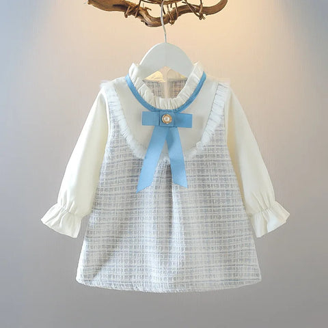 Baby Girl Plaid Tweed Chic Victorian Ruffle Bib Collar Dress