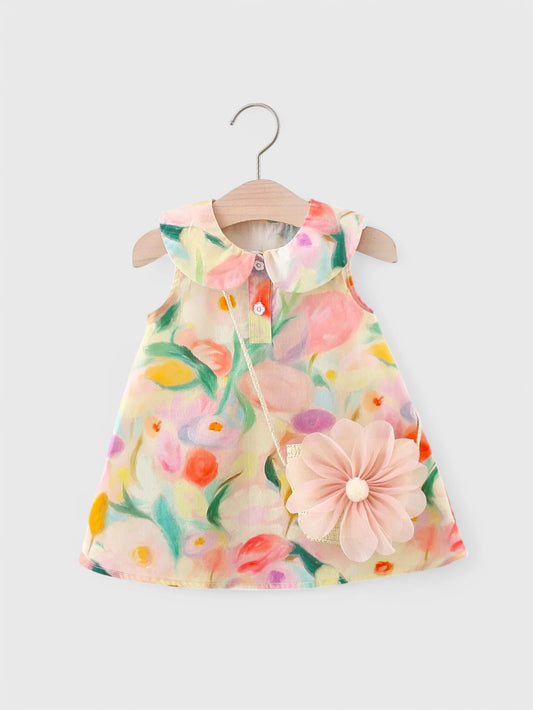 2 Pc Watercolor Floral Dress with Bag