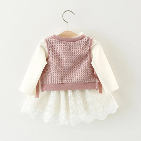 2 Pc Baby Girl Bow Vest & Lace Dress