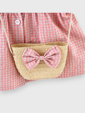 2 Pc Gingham Heart Collar Sun Dress with Bag