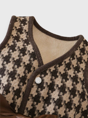 2 Pc Baby Girl Thick Houndstooth Vest & Blouse Dress