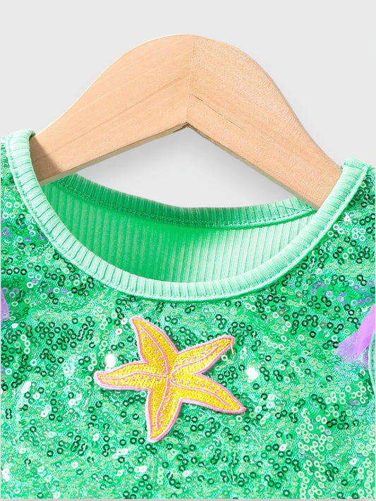 2 Pcs Toddler Girls Sequin Mermaid Top & Skirt