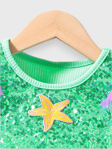 2 Pcs Toddler Girls Sequin Mermaid Top & Skirt