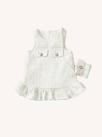 2Pc Baby Girl Button Detail Ruffle Hem Dress With Bag