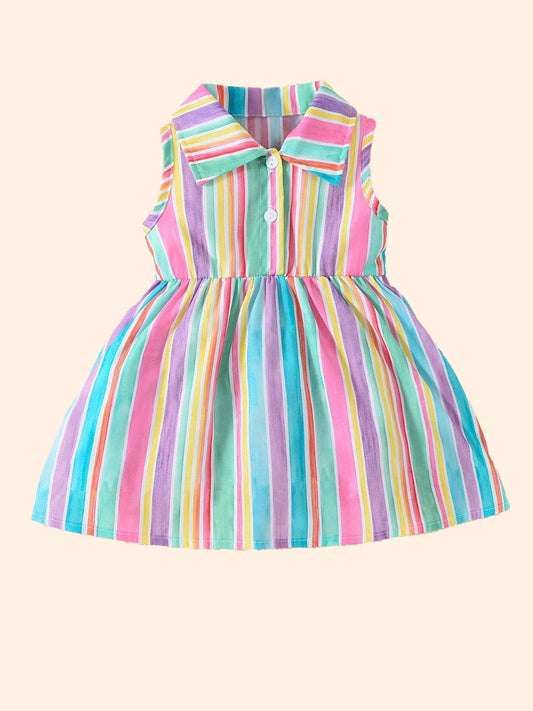 Baby Girl Rainbow Vertical Stripe Dress