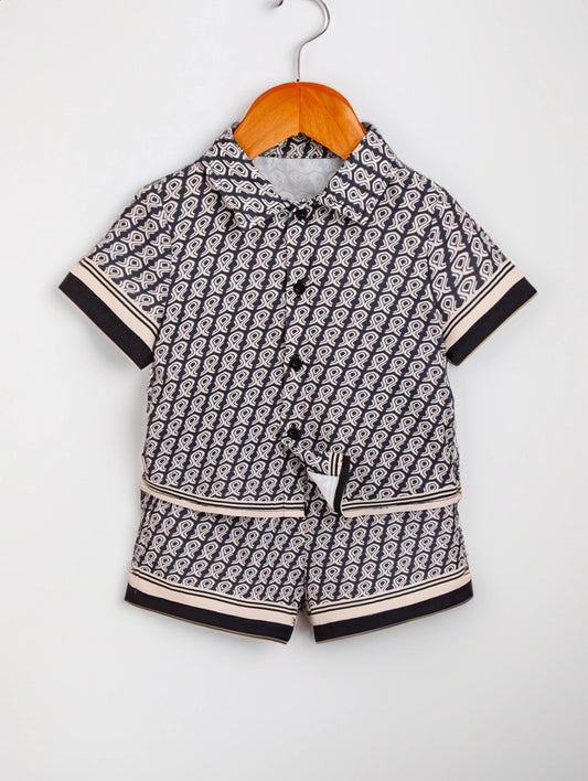 2 Pc Baby Boy Contrast Shirt and Shorts Set