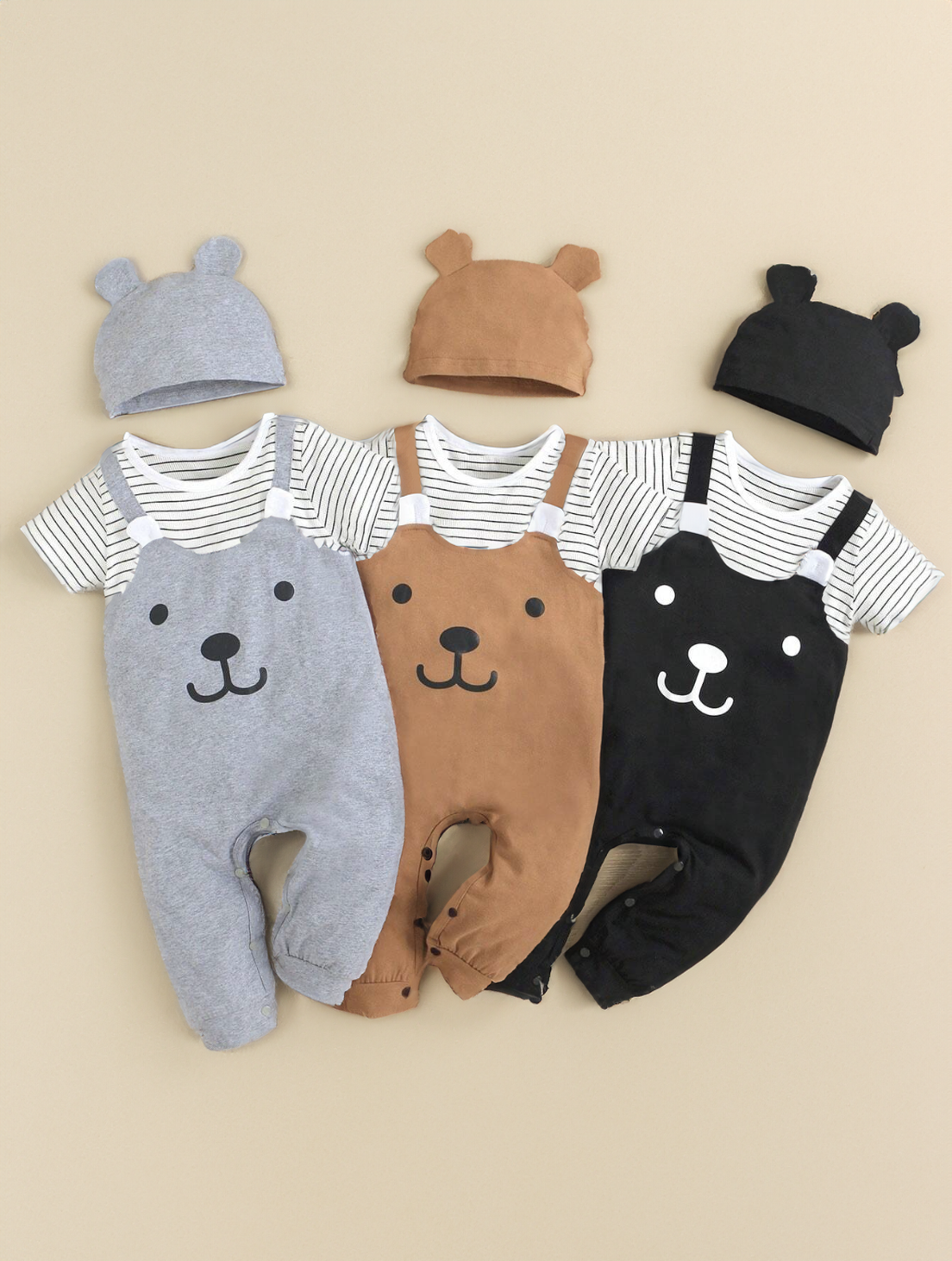 2 in 1 Baby Boy Brown Teddy Bear Cotton Onesie with matching hat