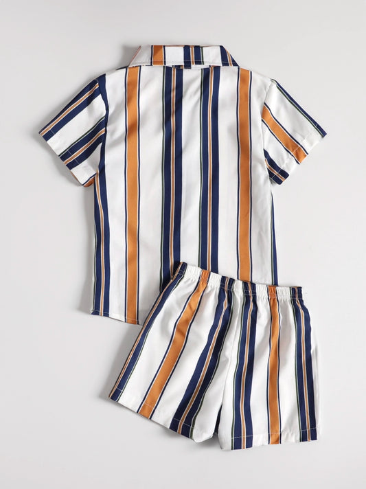 Toddler Little Boys Stripe Collar Shirt Set