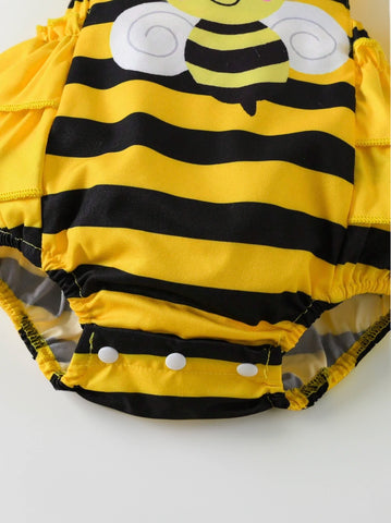 2 Pcs Baby Girl Bumble Bee Yellow Black Stripe bodysuit