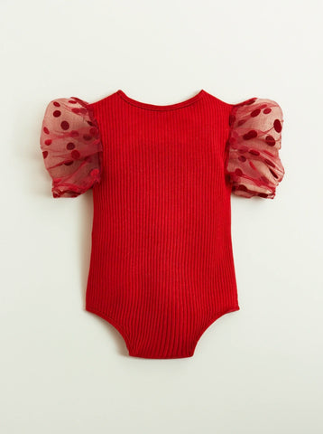 Baby Girl Flocked Dot Sleeve Bodysuit