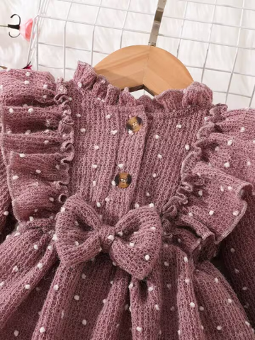 Baby Girl Long sleeve Dusty Pink Polka Dot Knit Dress