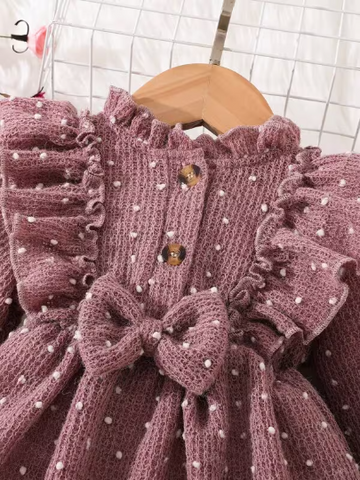 Baby Girl Long sleeve Dusty Pink Polka Dot Knit Dress 12-18 months Baby Girl Long sleeve Dusty Pink Polka Dot Knit Dress 12-18 months