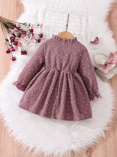 Baby Girl Long Sleeve Dusty Pink Polka Dot Knit Dress 12-18 Months Baby Girl Long Sleeve Dusty Pink Polka Dot Knit Dress 12-18 Months