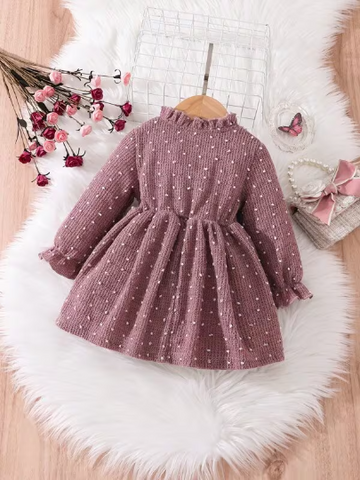 Baby Girl Long sleeve Dusty Pink Polka Dot Knit Dress