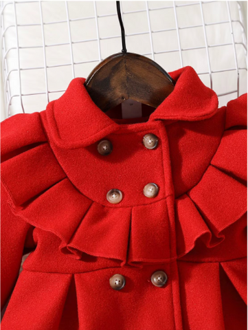 Toddler Baby Girl Double Breasted Pleat Detail Coat with Bow Beret Hat