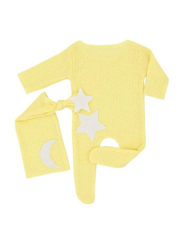 Unisex Newborn waffle knit Moon and Star Bedtime Onesie for baby Photography Props