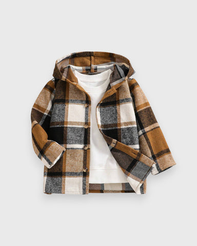 Toddler Boy Hooded Plaid Shirt