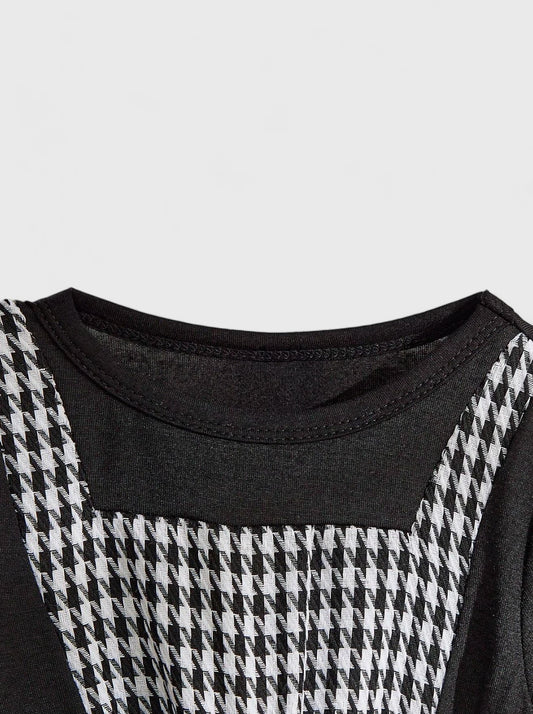 2 in 1 Baby Girl Houndstooth Pinafore Dress