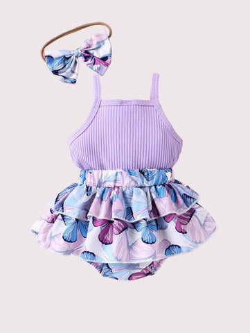 2 piece Baby Girl Purple Butterfly Bodysuit & Headband