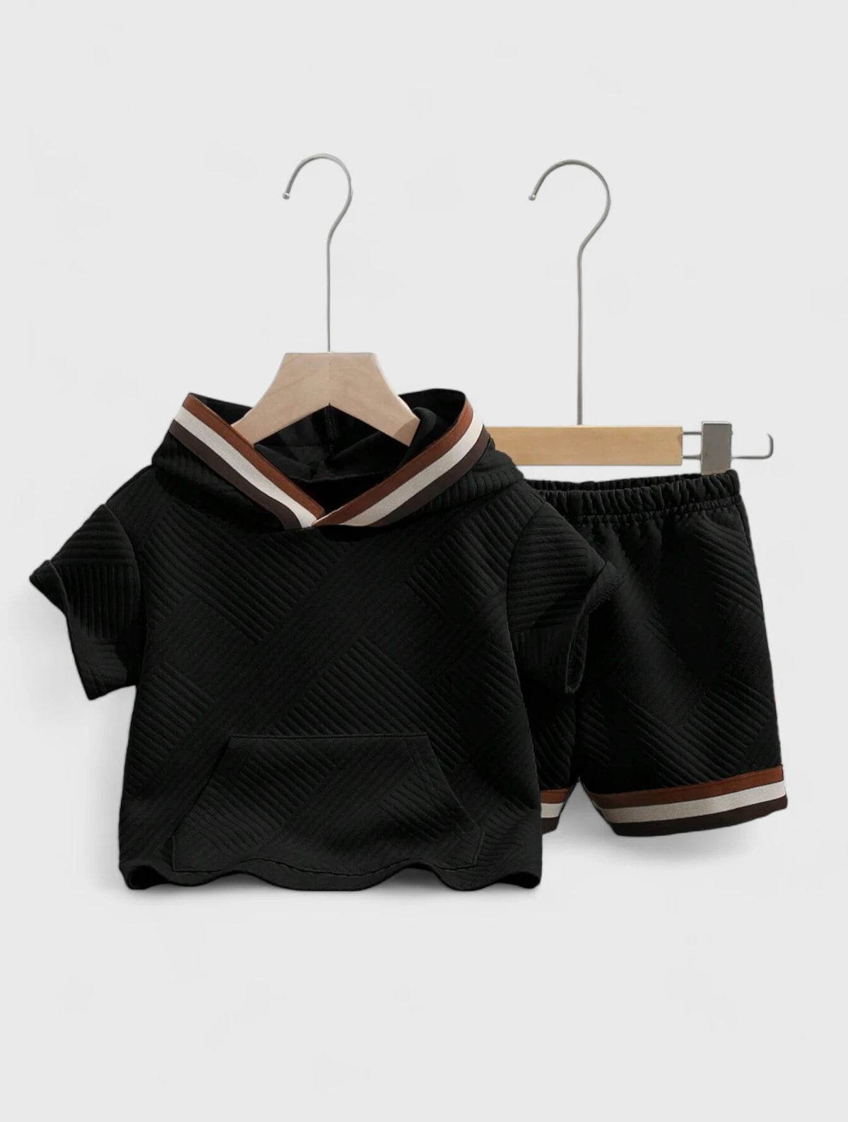 2 Pc Baby Boy Textured Hoodie & Shorts Set