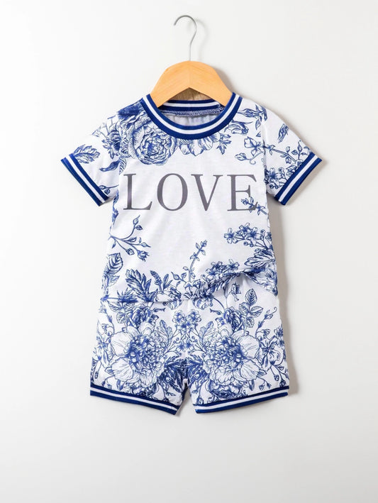 2 Pc Baby Boy Love Letter Motif Tee Short Set