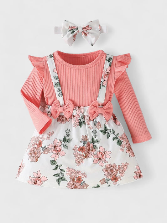 2 in 1 Baby Girl Floral Long Sleeve Dress