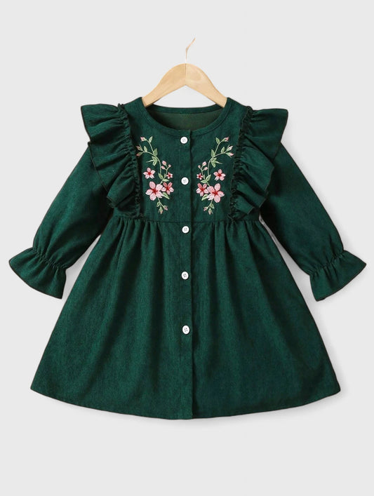 Toddler Little Girls Emb Flower Corduroy Dress