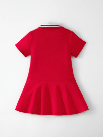 Baby Girl Stripe Polo Character Embroidery Dress