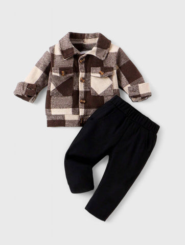 2 Pc Baby Boy Plaid Shirt with Pant Set