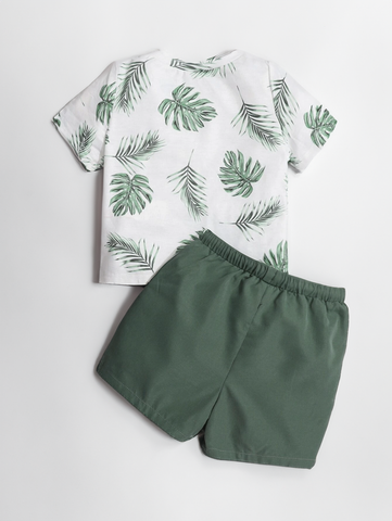 Baby Boy 2 Piece Tropical Palm Leaf Print T Shirt Top and Shorts Set