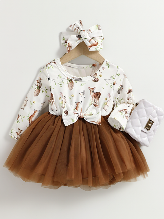 2 Pc Baby Girl Woodland Animals Tulle Dress