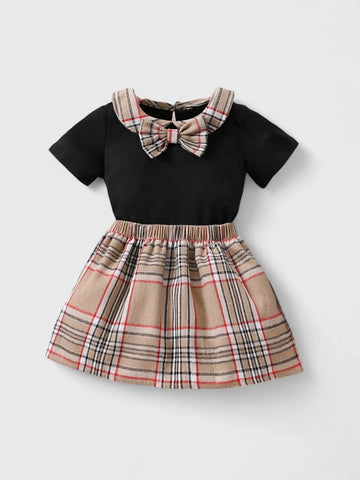 2 Pc Baby Girl Plaid Collar Tee and Skirt