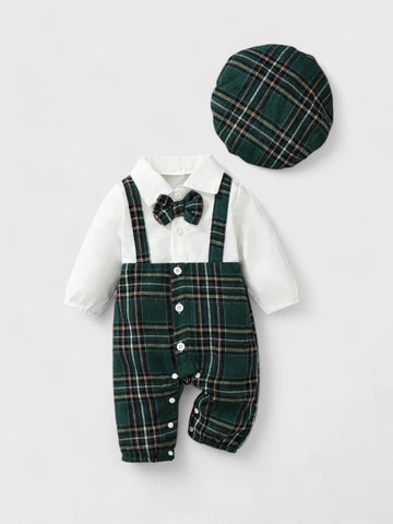 2 in 1 Baby Boy Plaid Jumpsuit with Hat