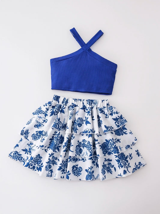 Toddler Little Girl Crossover Top Ruffle Skirt