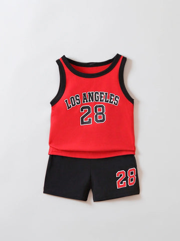 Baby Boy 2 Piece Contrast Basketball Jersey Set