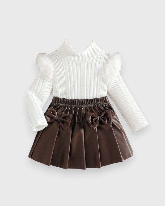 Baby Girl Fuzzy Shirt with Pleather Skirt