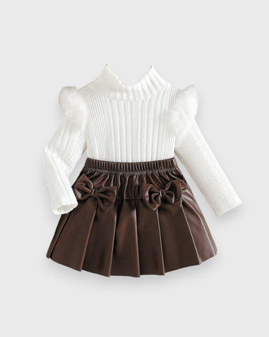 Baby Girl Fuzzy Shirt with Pleather Skirt