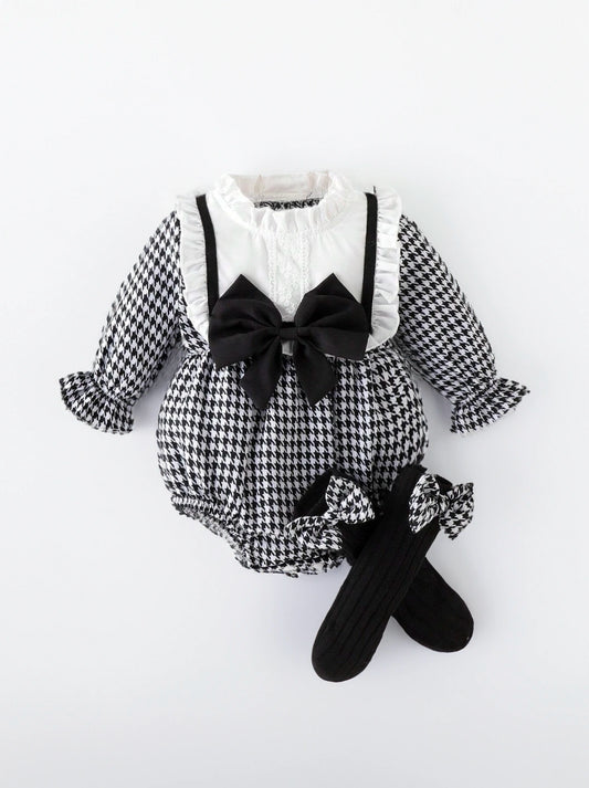 Baby Girl Houndstooth Bodysuit with Sock