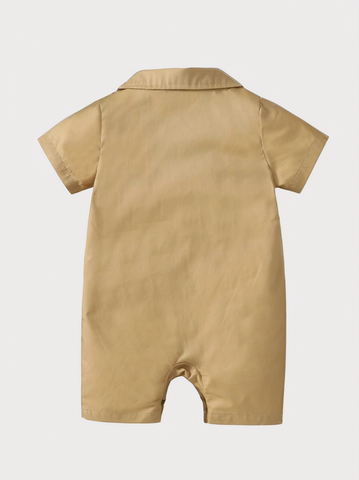 Baby Boy Beige Olive Jungle Safari Adventure button up Romper