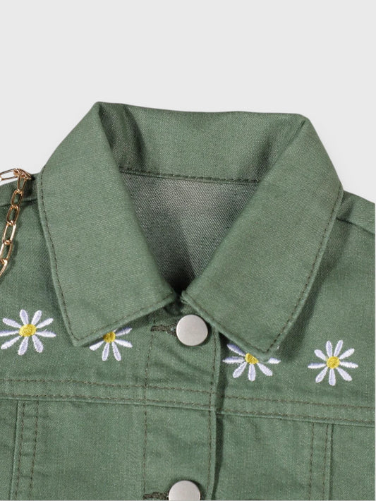 2 Pc Daisy Emb Denim Shorts Set