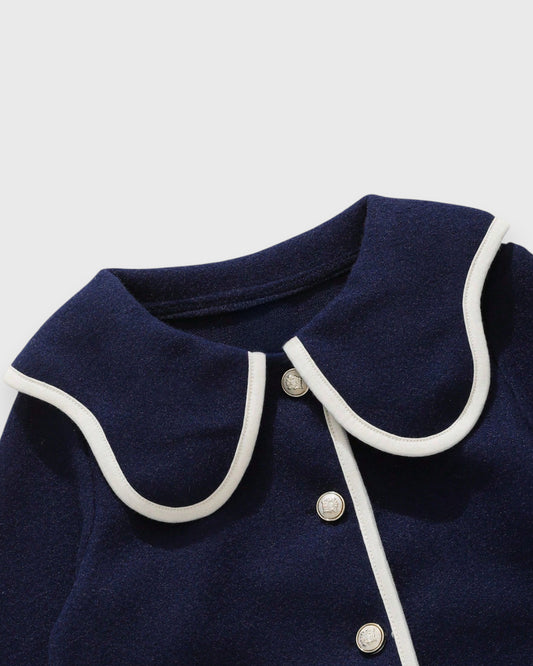 Baby Girl Contrast Piping Wavy Collar Coat