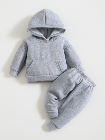 Baby Boy Girl Fleece Lined Hoody Pants Sweatsuit Set