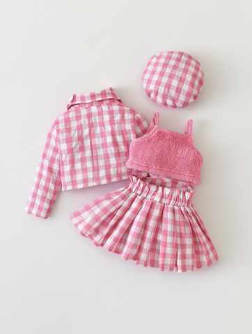 4 pc Baby Girl Pink Gingham Plaid Set