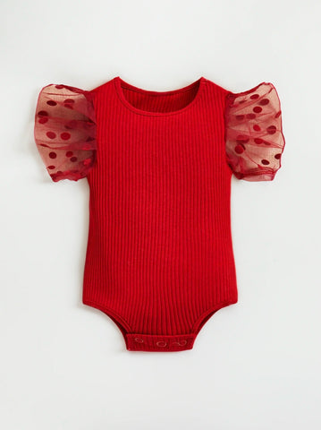 Baby Girl Flocked Dot Sleeve Bodysuit