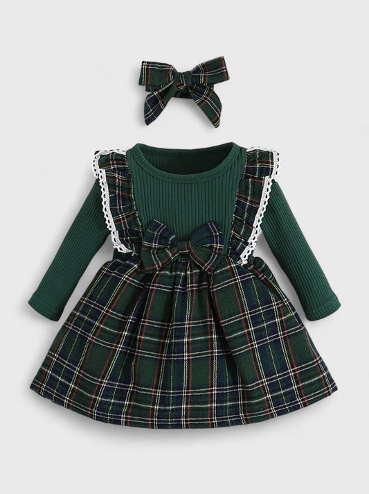 2 Pc Baby Girl Tartan Dress w/ Headband