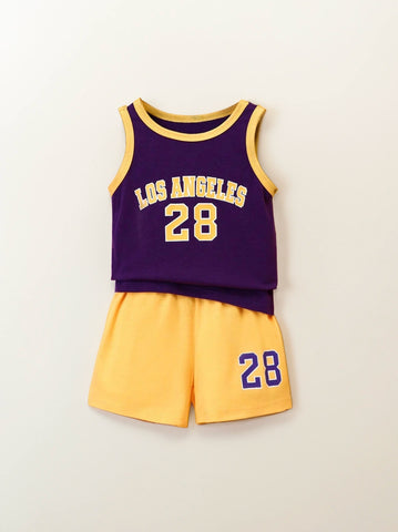 Baby Boy 2 Piece Contrast Basketball Jersey Set