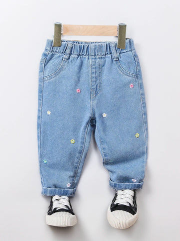 Baby Girl Flower Embroidery Jeans